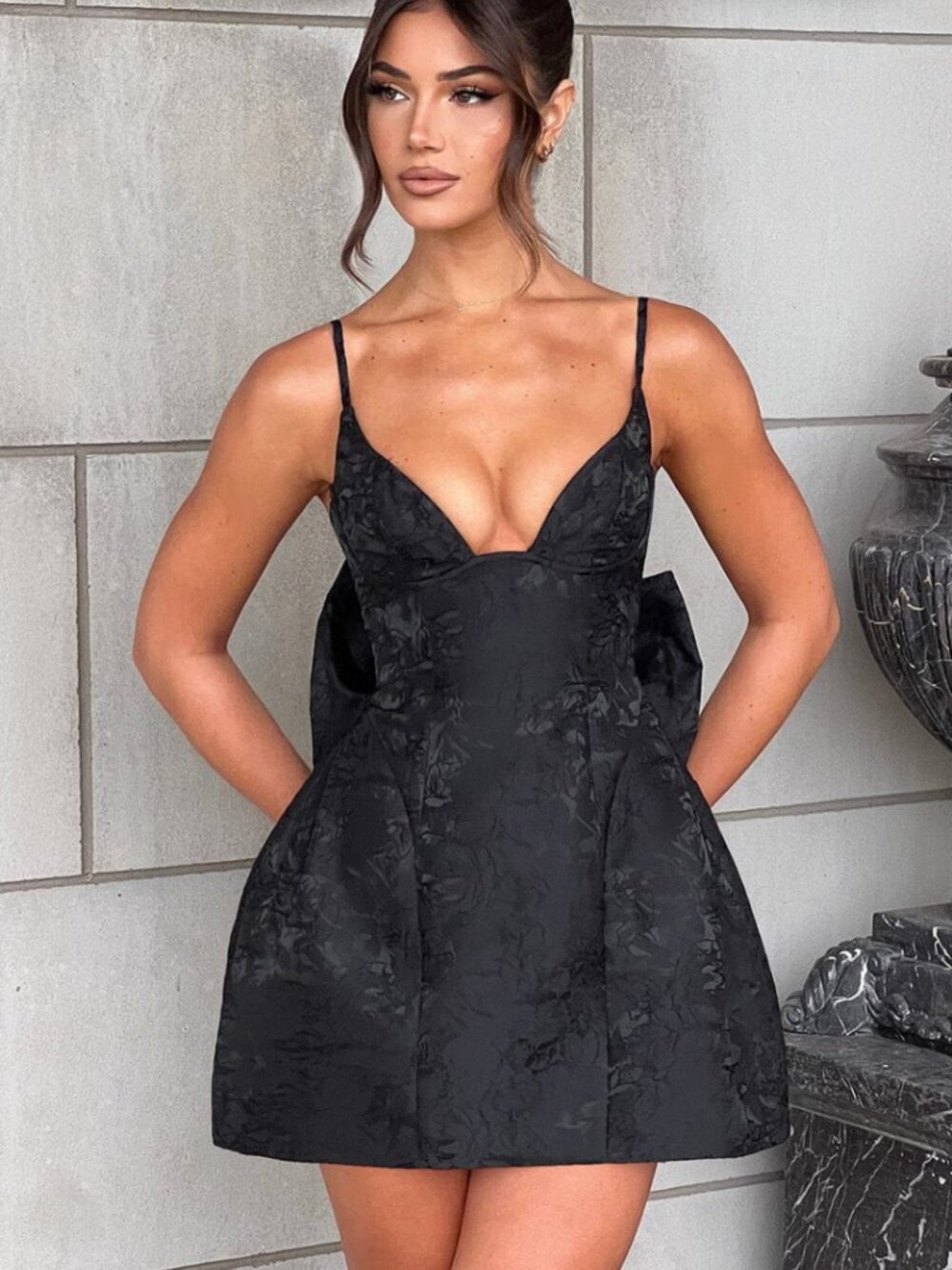 Babyboo Zoella Mini Dress Black Floral Lace Jacquard Spaghetti Strap Dress
